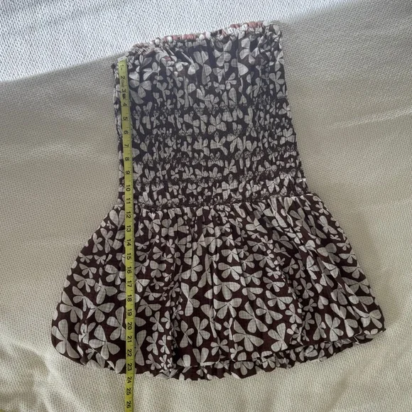 Free People Brown & White Floral Smocked Strapless Bubble Dress - Picture 12 of 14